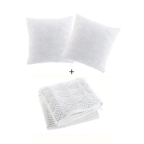 Couvre-lit et 2 Housses De Coussin "cassandra" 220x240cm Naturel