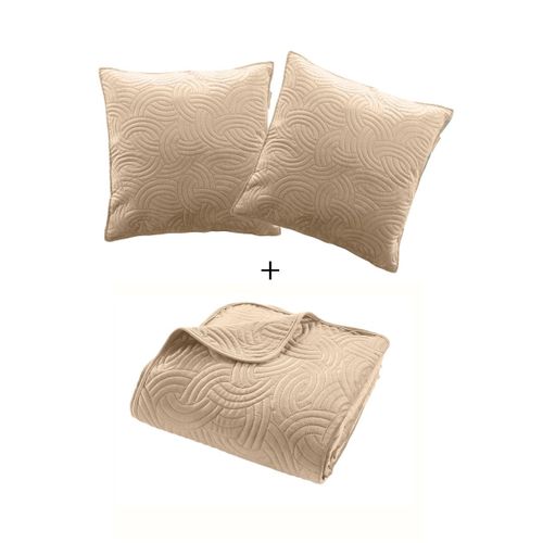 Couvre-lit et 2 Housses De Coussin "solange" 240x260cm Beige Lin