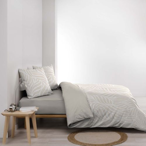 Parure De Lit 3 Pièces En Coton Feuille Design Housse + Taies - 240x220 Cm - Naturel