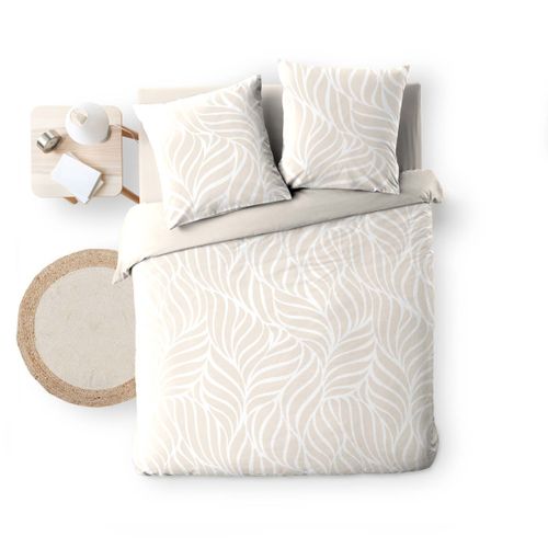 Parure De Lit 3 Pièces En Coton Feuille Design Housse + Taies - 240x220 Cm - Naturel
