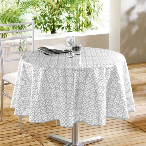 Nappe Ronde En Toile Cirée "abaca" D. 160 cm Gris & Blanc