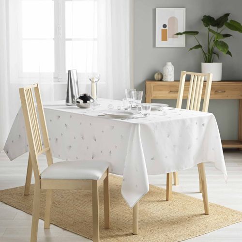 Nappe à Motifs "sapin" 150x300cm Blanc et Argent