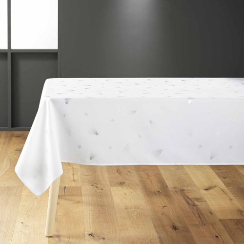 Nappe à Motifs "sapin" 150x300cm Blanc et Argent