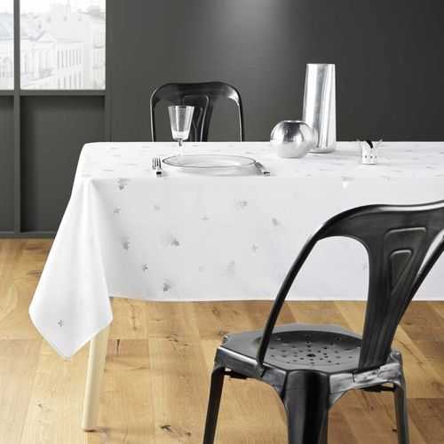 Nappe à Motifs "sapin" 150x300cm Blanc et Argent