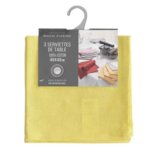 Lot De 3 Serviettes De Table "initia" 40x40cm Jaune