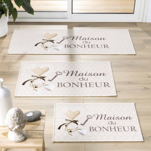 Tapis Déco Imprimé "happiness" 50x120cm Beige