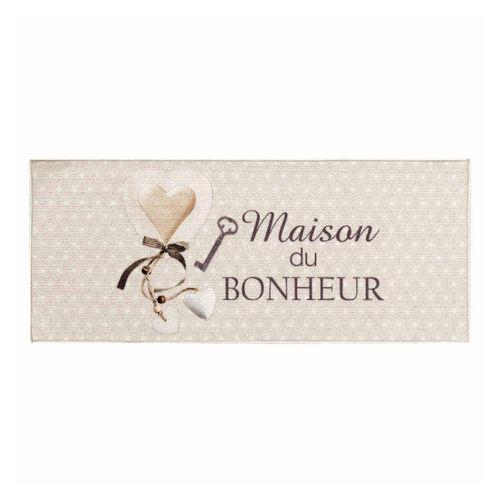 Tapis Déco Imprimé "happiness" 50x120cm Beige