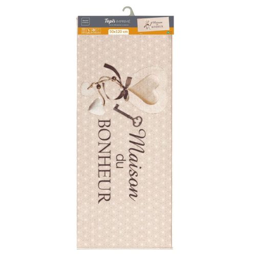 Tapis Déco Imprimé "happiness" 50x120cm Beige