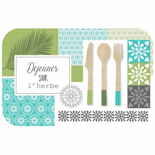 Set De Table Imprimé "champêtre" 28x44cm Bleu et Vert