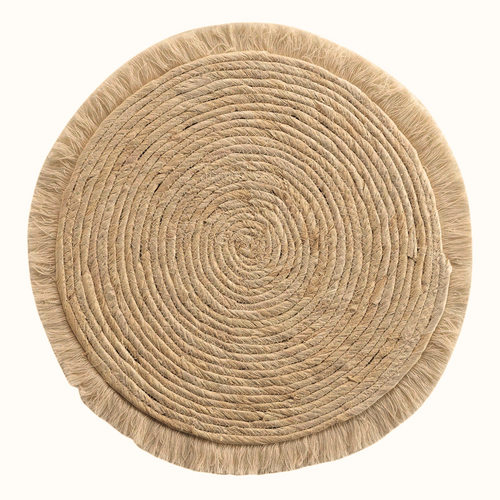 Set De Table Frangé En Jonc - D. 38 Cm - Naturel