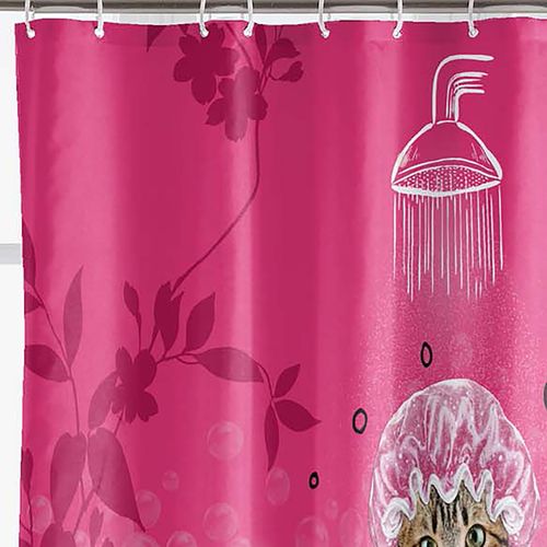 Rideau De Douche Imprimé "chatibulle" 180x200cm Rose
