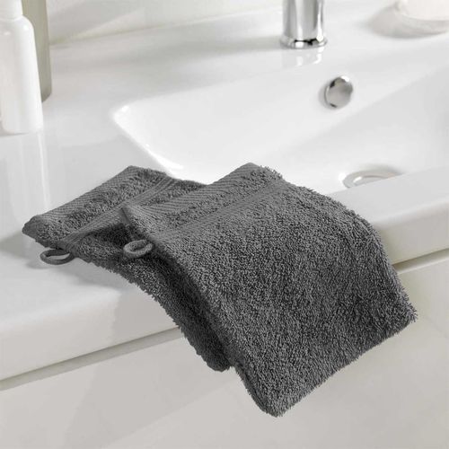 Lot De 2 Gants De Toilette "tendresse" 15x21cm Anthracite