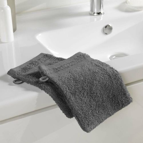 Lot De 2 Gants De Toilette "tendresse" 15x21cm Anthracite