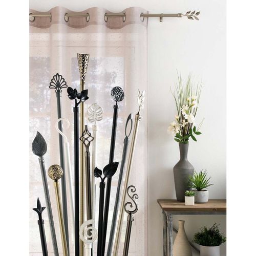 Kit De Tringle Déco Avec Embouts Ronds Martelés - 120-210 Cm - Noir