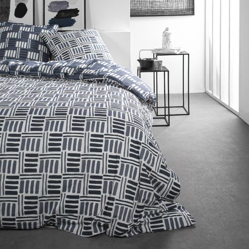 Parure De Lit Coton 2 Personnes Imprimé Graphique Sunshine 63x63 Cm Bleu
