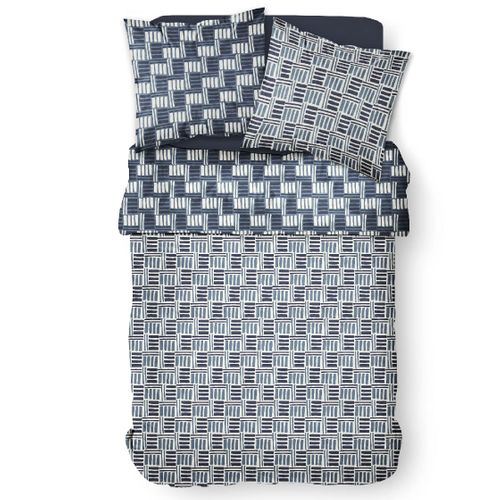 Parure De Lit Coton 2 Personnes Imprimé Graphique Sunshine 63x63 Cm Bleu