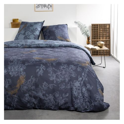 Parure De Lit Coton 2 Personnes Imprimé Floral Sunshine 63x63 Cm Bleu