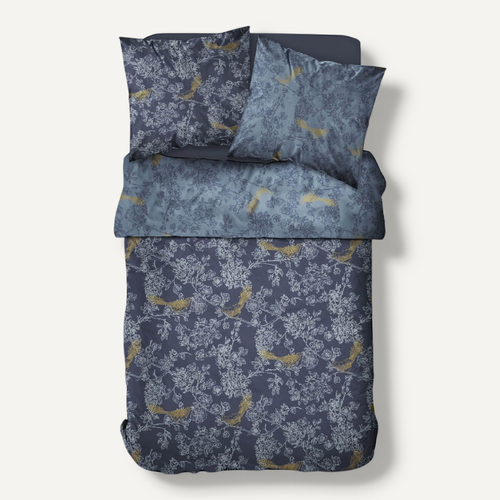 Parure De Lit Coton 2 Personnes Imprimé Floral Sunshine 63x63 Cm Bleu