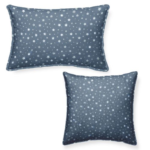 Lot De 2 Coussins Décoration Coton Imprimé étoiles Stella 40x40 Cm Bleu