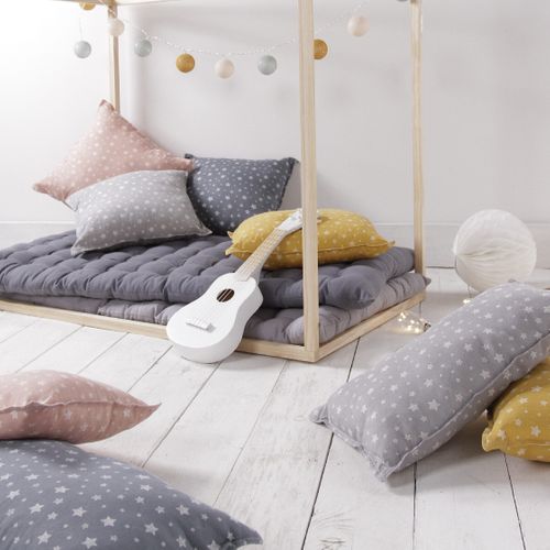 Lot De 2 Coussins Décoration Coton Imprimé étoiles Stella 40x40 Cm Bleu