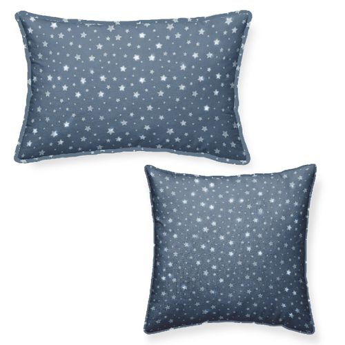 Lot De 2 Coussins Décoration Coton Imprimé étoiles Stella 40x40 Cm Bleu
