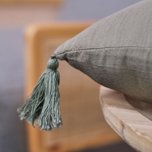 Coussin Déhoussable à Pompons Uni Gaze De Coton Indian Flowers Vert