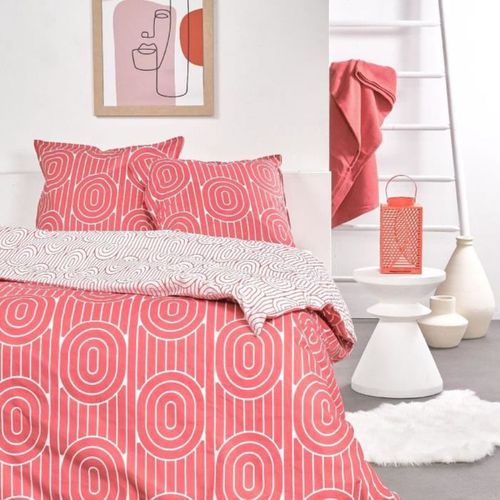Housse De Couette 220x240 Cm Réversible 100% Coton 57 Fils - Rouge