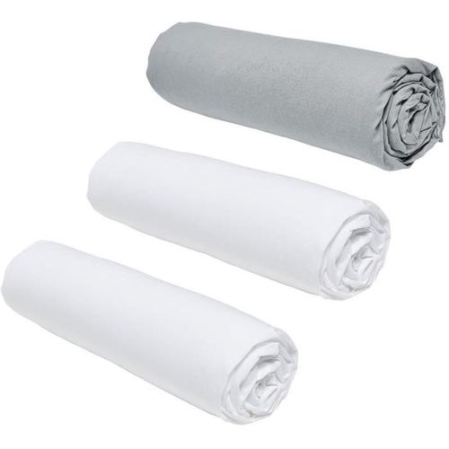 Pack De 3 Draps Housses 140 X 190 Cm 100% Coton – Chalk et Steel, Profondeur 25 Cm