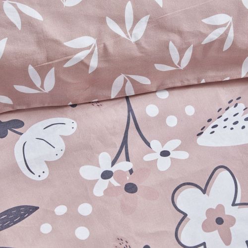 Housse De Couette 220x240 Cm 100% Coton, Motif Floral Rose, 2 Taies 63x63