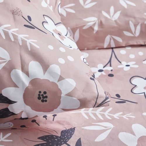 Housse De Couette 220x240 Cm 100% Coton, Motif Floral Rose, 2 Taies 63x63