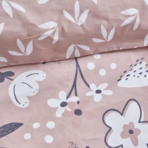 Housse De Couette 220x240 Cm 100% Coton, Motif Floral Rose, 2 Taies 63x63