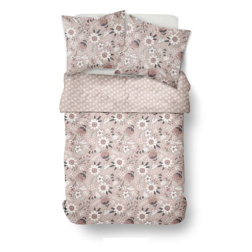 Housse De Couette 220x240 Cm 100% Coton, Motif Floral Rose, 2 Taies 63x63