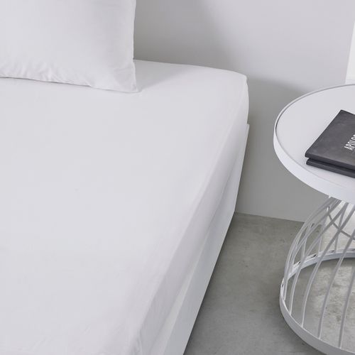 Drap Housse Grand Bonnet 2 Personnes Uni Coton Prestige 140x190 Cm Blanc