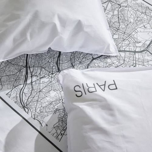 Parure De Lit - Java - 2 Personnes - 240x220 Cm - Coton - Imprimé Paris - Blanc