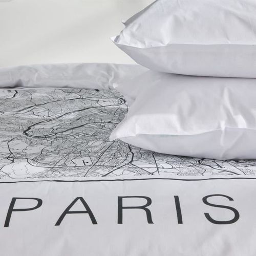 Parure De Lit - Java - 2 Personnes - 240x220 Cm - Coton - Imprimé Paris - Blanc