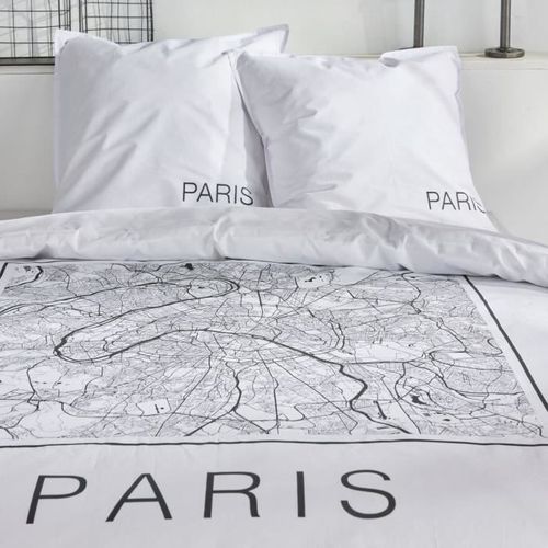 Parure De Lit - Java - 2 Personnes - 240x220 Cm - Coton - Imprimé Paris - Blanc