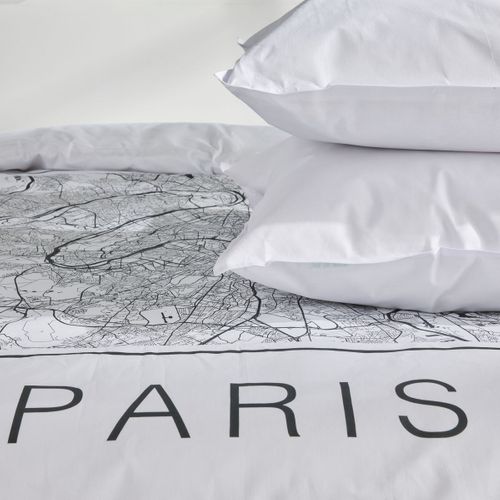 Parure De Lit - Java - 2 Personnes - 240x220 Cm - Coton - Imprimé Paris - Blanc