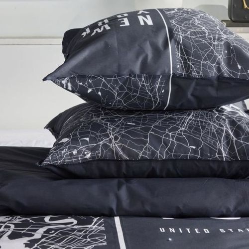 Housse De Couette 240x220 Cm + 2 Taies 65x65 Cm - 100% Coton, New York Noir