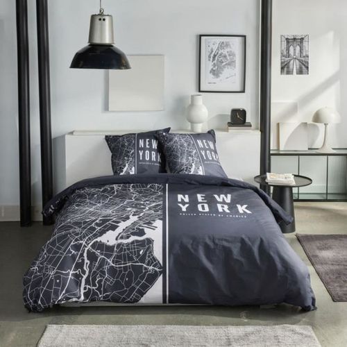 Housse De Couette 240x220 Cm + 2 Taies 65x65 Cm - 100% Coton, New York Noir
