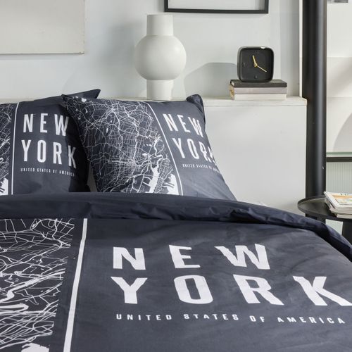 Housse De Couette 240x220 Cm + 2 Taies 65x65 Cm - 100% Coton, New York Noir