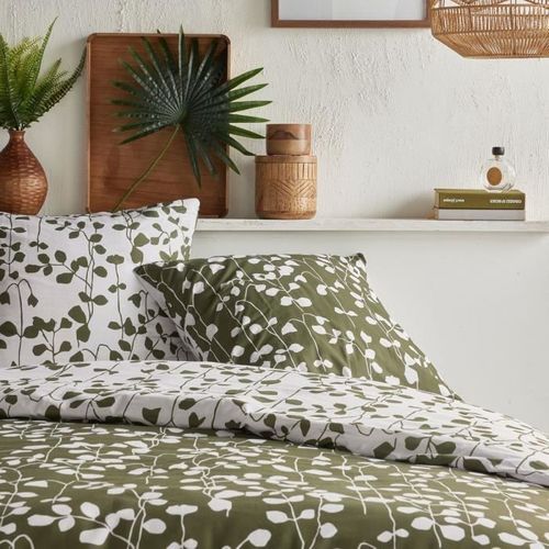 TODAY Parure De Lit Double Flanelle Coton Imprimé Floral Vert Doux Et Chaud - 220x240 Cm + 2 Taies 63x63 Cm