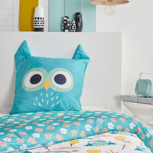Parure De Lit Coton Imprimé Animalier Funny 63x63 Cm Bleu