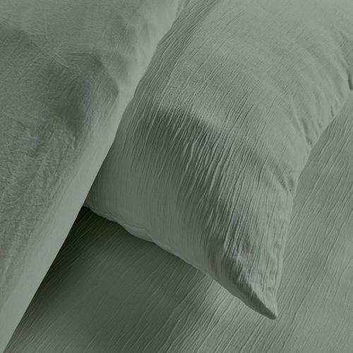 Housse De Couette 220x240 + 2 Taies 63x63 Cm - Effet Crépon Vert Sauge, 100% Polyester