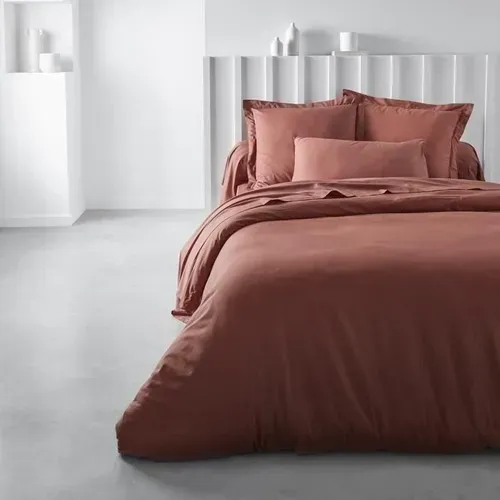 Housse De Couette Essential - 240 X 260 Cm - 2 Personnes - 100% Coton Uni - Terracotta