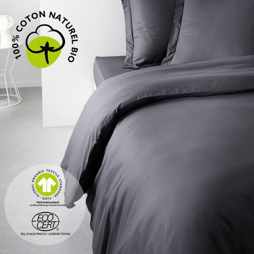 Housse De Couette Lit Double "organic" En Coton Bio - Gris Fusain - 220 X 240 Cm