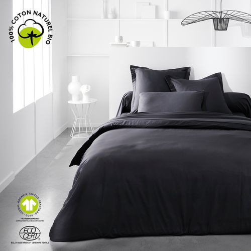 Housse De Couette Lit Double "organic" En Coton Bio - Gris Fusain - 220 X 240 Cm