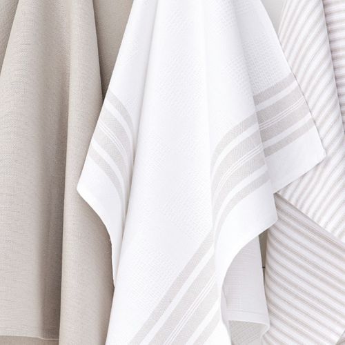 Lot De 3 Torchons Imprimé Rayures Essential Beige