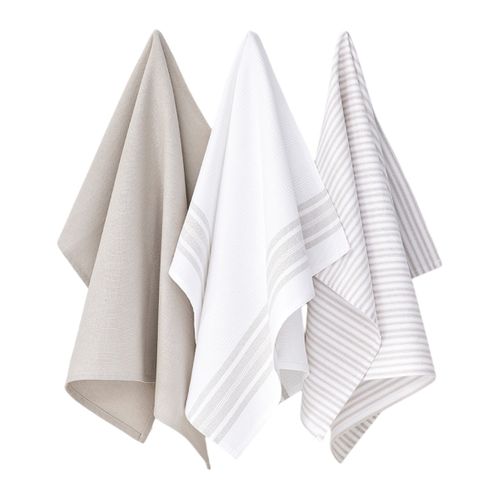 Lot De 3 Torchons Imprimé Rayures Essential Beige
