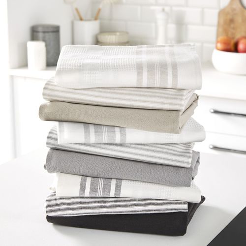 Lot De 3 Torchons Imprimé Rayures Essential Beige