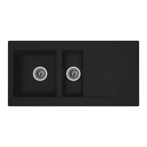 Evier résine 2 bacs 100x50 cm EINNA Noir vue de face